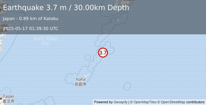 Earthquake RYUKYU ISLANDS, JAPAN (3.7 m) (2025-05-17 01:39:30 UTC)