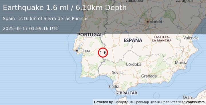 Earthquake PORTUGAL (1.6 ml) (2025-05-17 01:59:16 UTC)