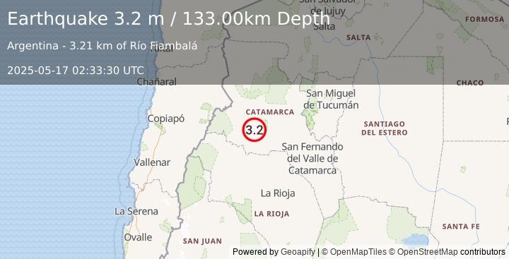 Earthquake CATAMARCA, ARGENTINA (3.2 m) (2025-05-17 02:33:30 UTC)