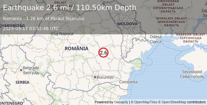 Earthquake ROMANIA (2.6 ml) (2025-05-17 03:52:48 UTC)