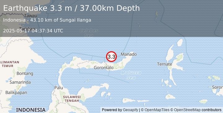 Earthquake MINAHASA, SULAWESI, INDONESIA (3.3 m) (2025-05-17 04:37:34 UTC)