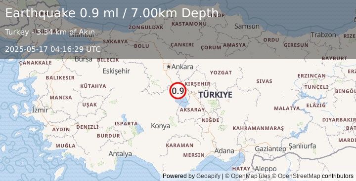 Earthquake CENTRAL TURKEY (0.9 ml) (2025-05-17 04:16:29 UTC)