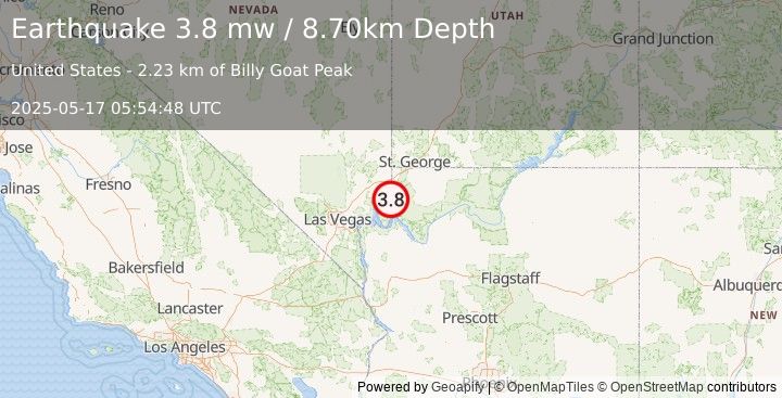 Earthquake NEVADA (3.8 mw) (2025-05-17 05:54:48 UTC)