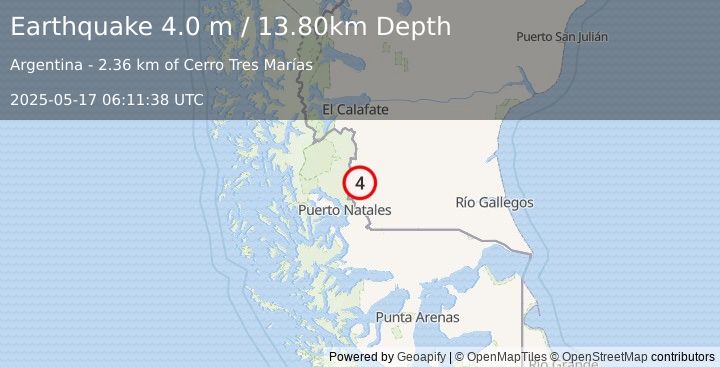 Earthquake SANTA CRUZ, ARGENTINA (4.0 m) (2025-05-17 06:11:38 UTC)