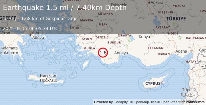 Earthquake WESTERN TURKEY (1.5 ml) (2025-05-17 06:05:34 UTC)