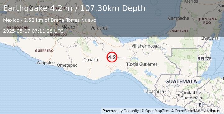 Earthquake OAXACA, MEXICO (4.2 m) (2025-05-17 07:11:28 UTC)