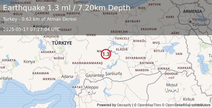 Earthquake EASTERN TURKEY (1.3 ml) (2025-05-17 07:27:04 UTC)