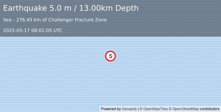 Earthquake SOUTHERN EAST PACIFIC RISE (5.0 mb) (2025-05-17 08:01:03 UTC)