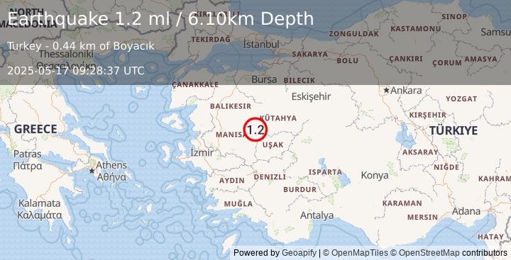 Earthquake WESTERN TURKEY (1.2 ml) (2025-05-17 09:28:37 UTC)