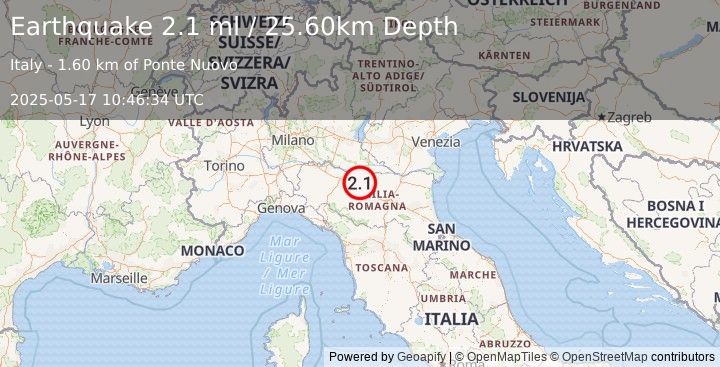 Earthquake NORTHERN ITALY (2.1 ml) (2025-05-17 10:46:34 UTC)