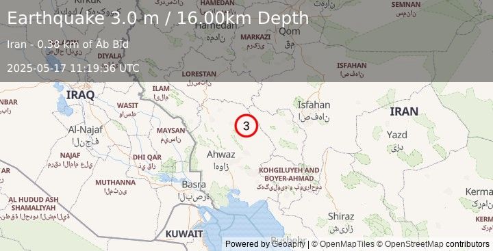Earthquake WESTERN IRAN (3.0 m) (2025-05-17 11:19:36 UTC)