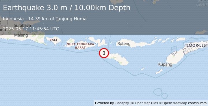 Earthquake SUMBAWA REGION, INDONESIA (3.0 m) (2025-05-17 11:45:54 UTC)