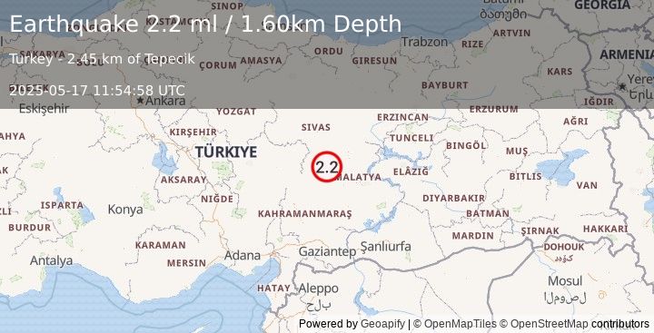 Earthquake CENTRAL TURKEY (2.2 ml) (2025-05-17 11:54:58 UTC)