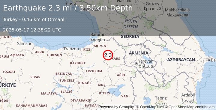 Earthquake EASTERN TURKEY (2.3 ml) (2025-05-17 12:38:22 UTC)