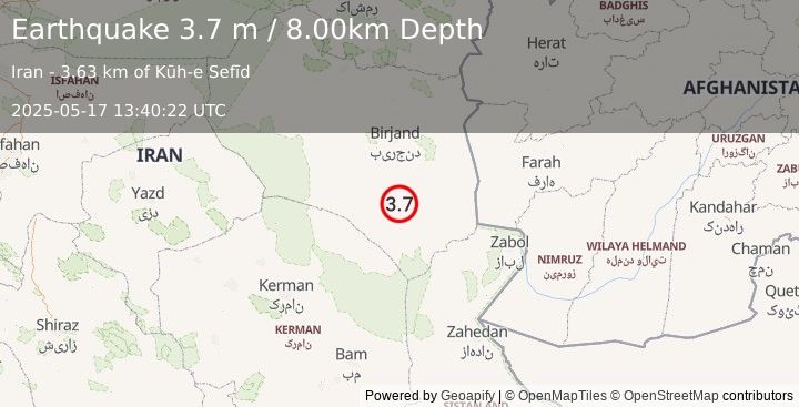 Earthquake EASTERN IRAN (3.7 m) (2025-05-17 13:40:22 UTC)