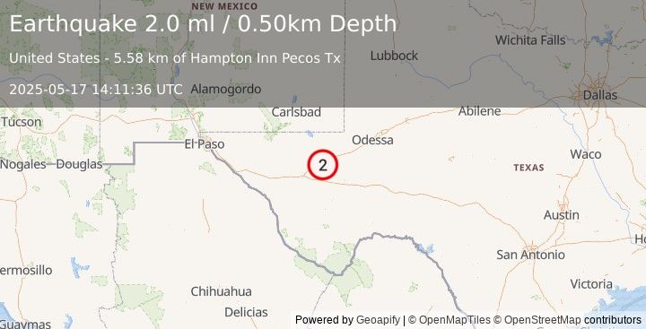 Earthquake WESTERN TEXAS (2.0 ml) (2025-05-17 14:11:36 UTC)