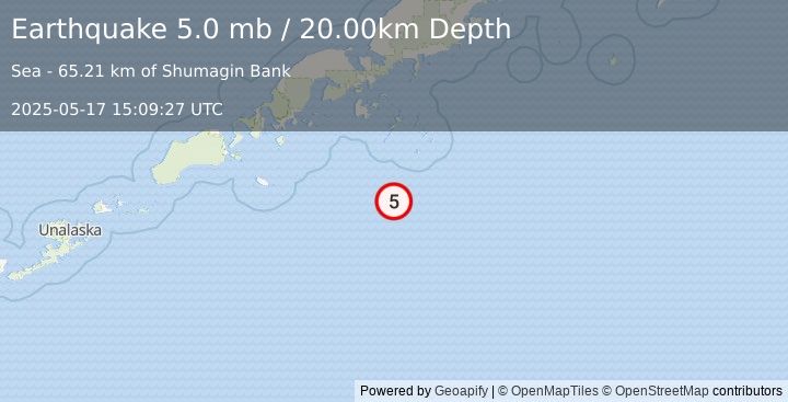 Earthquake SOUTH OF ALASKA (4.9 mw) (2025-05-17 15:09:28 UTC)