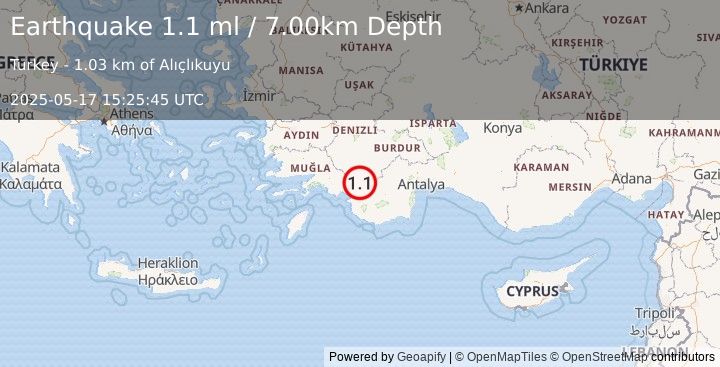 Earthquake WESTERN TURKEY (1.1 ml) (2025-05-17 15:25:45 UTC)