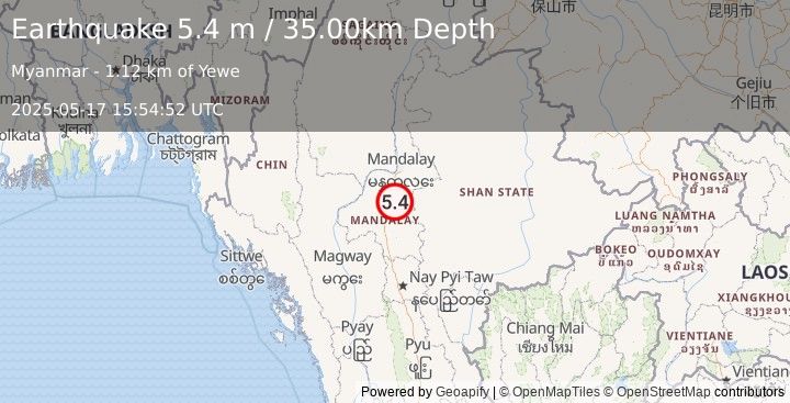 Earthquake MYANMAR (5.2 mw) (2025-05-17 15:54:47 UTC)