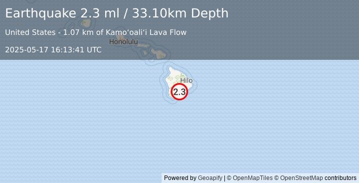 Earthquake ISLAND OF HAWAII, HAWAII (2.5 ml) (2025-05-17 16:13:40 UTC)