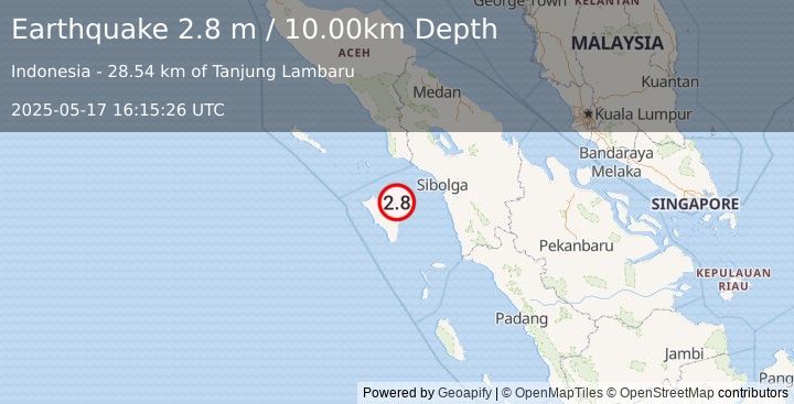 Earthquake NIAS REGION, INDONESIA (2.8 m) (2025-05-17 16:15:26 UTC)