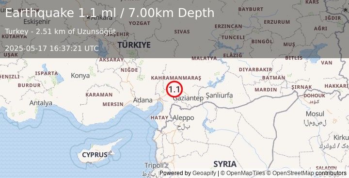 Earthquake CENTRAL TURKEY (1.1 ml) (2025-05-17 16:37:21 UTC)