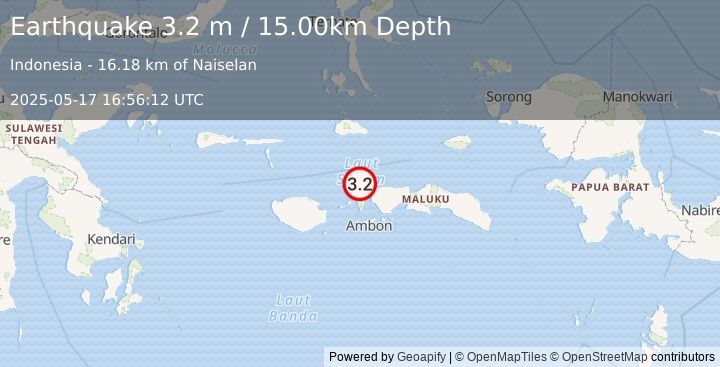 Earthquake CERAM SEA, INDONESIA (3.2 m) (2025-05-17 16:56:12 UTC)