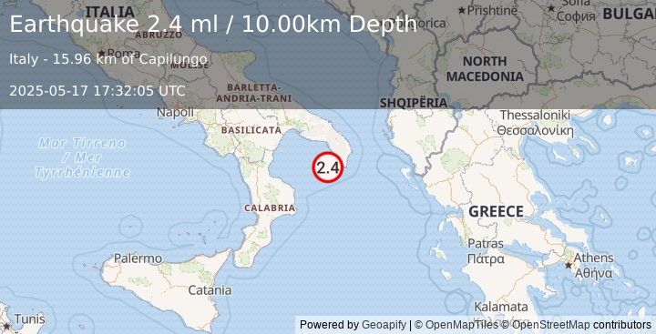 Earthquake SOUTHERN ITALY (2.4 ml) (2025-05-17 17:32:05 UTC)