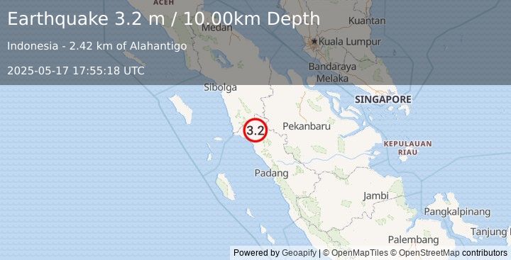 Earthquake NORTHERN SUMATRA, INDONESIA (3.2 m) (2025-05-17 17:55:18 UTC)