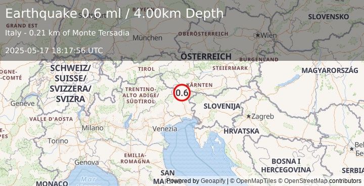Earthquake NORTHERN ITALY (0.6 ml) (2025-05-17 18:17:56 UTC)