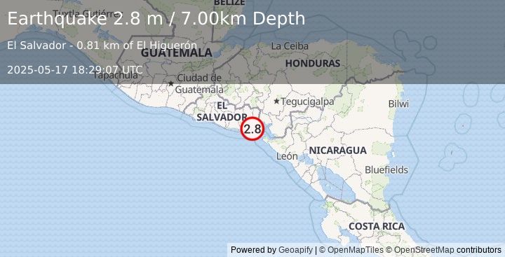 Earthquake EL SALVADOR (2.8 m) (2025-05-17 18:29:07 UTC)