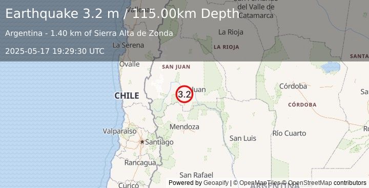 Earthquake SAN JUAN, ARGENTINA (3.2 m) (2025-05-17 19:29:30 UTC)