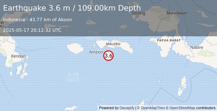Earthquake SERAM, INDONESIA (3.6 m) (2025-05-17 20:12:32 UTC)