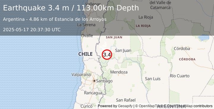 Earthquake SAN JUAN, ARGENTINA (3.4 m) (2025-05-17 20:37:30 UTC)