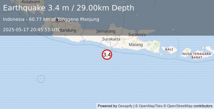 Earthquake JAVA, INDONESIA (3.4 m) (2025-05-17 20:45:51 UTC)