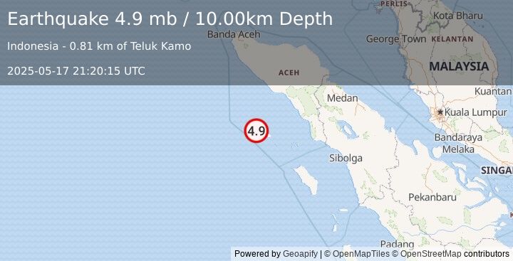 Earthquake SIMEULUE, INDONESIA (4.9 mb) (2025-05-17 21:20:15 UTC)