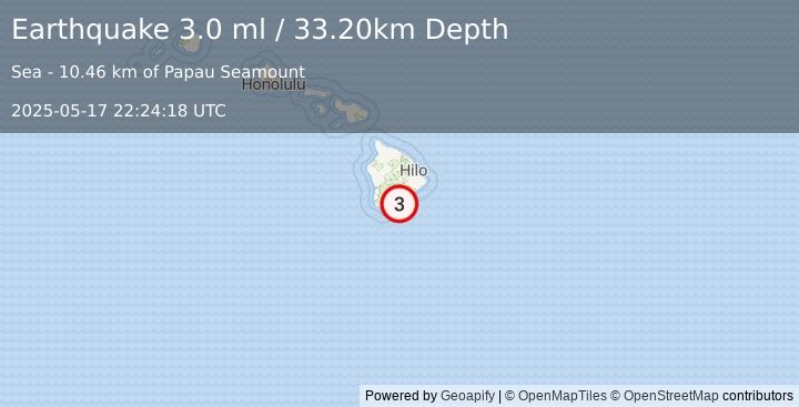 Earthquake ISLAND OF HAWAII, HAWAII (3.1 ml) (2025-05-17 22:24:17 UTC)