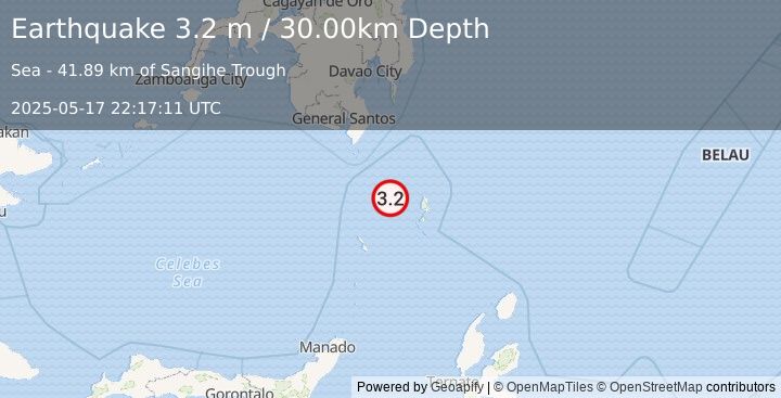 Earthquake KEPULAUAN TALAUD, INDONESIA (3.2 m) (2025-05-17 22:17:11 UTC)