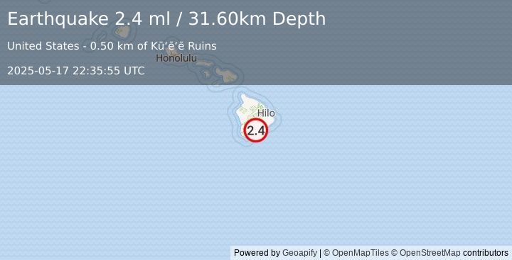 Earthquake ISLAND OF HAWAII, HAWAII (2.6 ml) (2025-05-17 22:35:54 UTC)