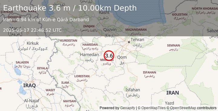 Earthquake WESTERN IRAN (3.6 m) (2025-05-17 22:48:52 UTC)