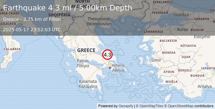 Earthquake GREECE (4.3 ml) (2025-05-17 23:52:03 UTC)