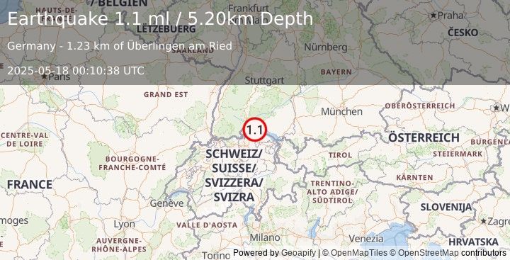 Earthquake GERMANY (1.1 ml) (2025-05-18 00:10:38 UTC)