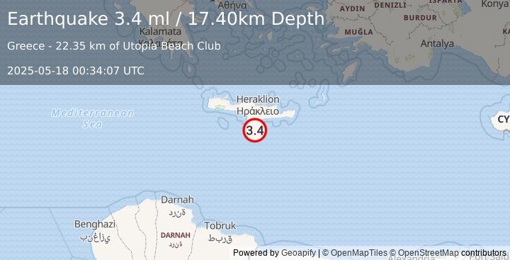 Earthquake CRETE, GREECE (3.4 ml) (2025-05-18 00:34:07 UTC)