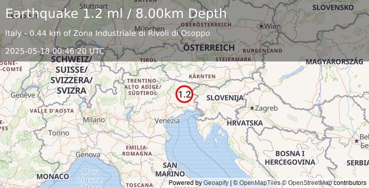 Earthquake NORTHERN ITALY (1.2 ml) (2025-05-18 00:46:20 UTC)