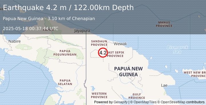 Earthquake NEW GUINEA, PAPUA NEW GUINEA (4.2 m) (2025-05-18 00:37:44 UTC)