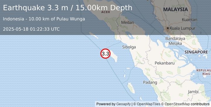 Earthquake NIAS REGION, INDONESIA (3.3 m) (2025-05-18 01:22:33 UTC)