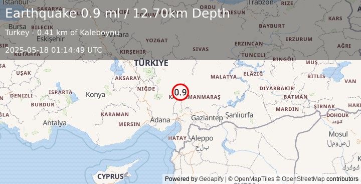 Earthquake CENTRAL TURKEY (0.9 ml) (2025-05-18 01:14:49 UTC)