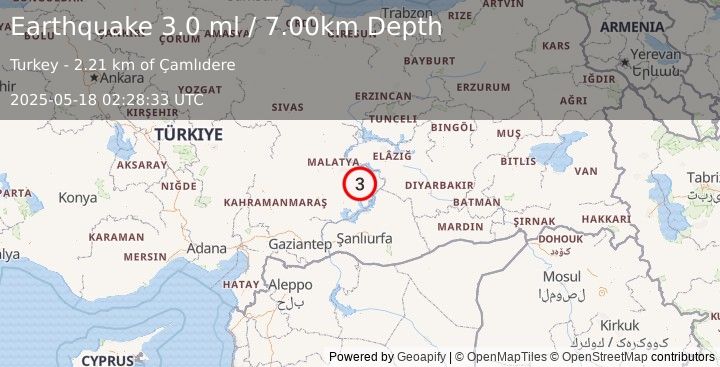 Earthquake EASTERN TURKEY (3.0 ml) (2025-05-18 02:28:33 UTC)
