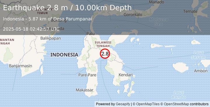Earthquake SULAWESI, INDONESIA (2.8 m) (2025-05-18 02:42:57 UTC)