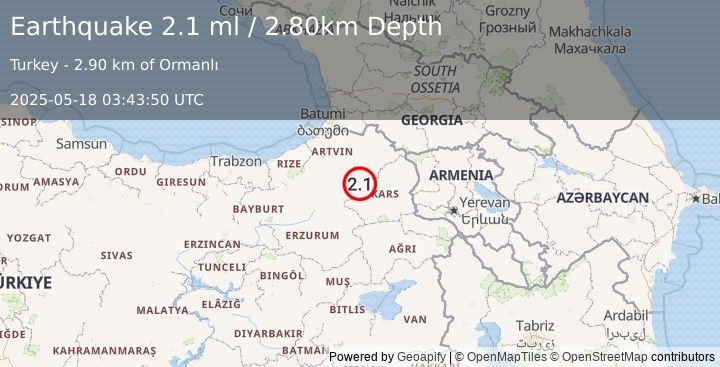 Earthquake EASTERN TURKEY (2.1 ml) (2025-05-18 03:43:50 UTC)
